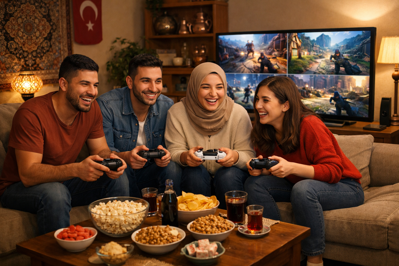 Arkadaslar birlikte oyun oynuyor